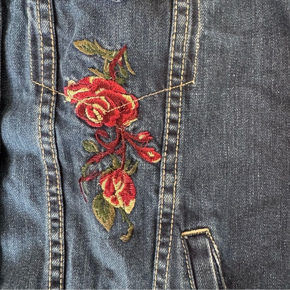 Denim Jean Jacket with Embroidered Roses - Picture 9 of 16